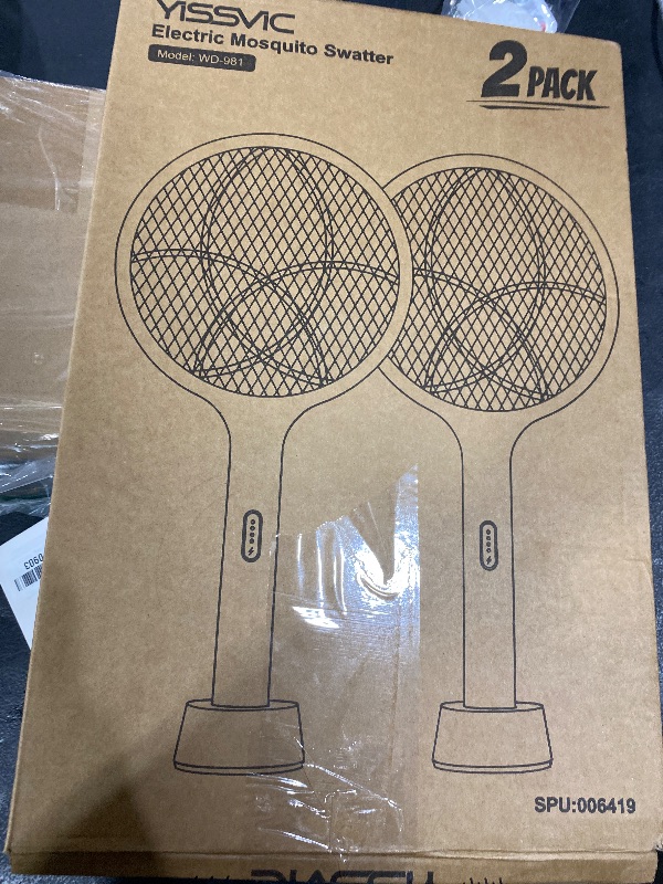 Photo 1 of YISSVIC Electric Fly Swatter Bug Zapper Racket Dual Modes Mosquito Killer with Purple Mosquito Light Rechargeable for Indoor Home Office Backyard Patio Camping (Black 2 Pack)