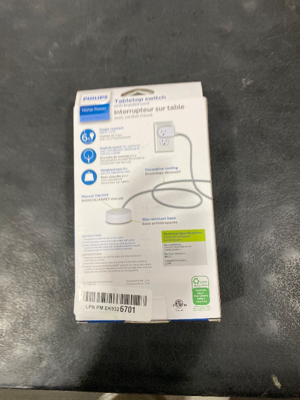 Photo 1 of Philips Grounded Plug with Braided Cord, 6 Ft Long Power Cable, ON/Off Switch, for Tabletop or Wall Mount, Perfect for Lamps/Seasonal Lights, 3 Prong,Slip Resistant Base,SPS1611WA/37,White
