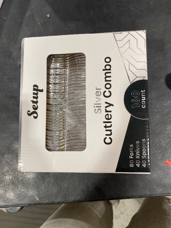 Photo 1 of SETUP [160 Count] Disposable Silverware, Silver Combo Cutlery - 80 Forks, 40 Spoons, 40 Knives - Heavy Duty, and Durable Silver Plastic Silverware Set Great for Parties, Events and Everyday use