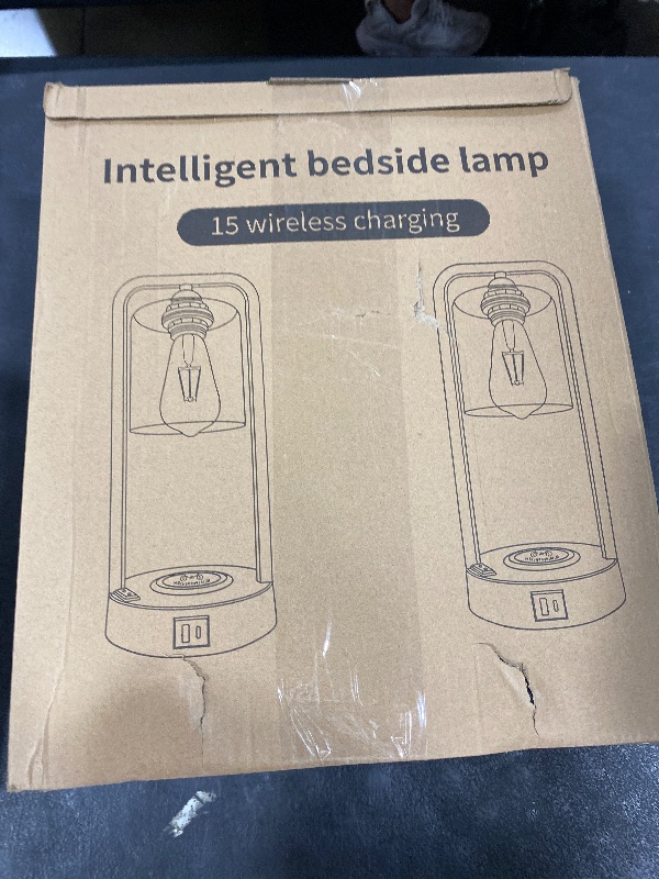 Photo 1 of Wireless Charging Table Lamp for Bedroom Set of 2, Touch Control Dimmable with Type C USB Ports & AC Outlet Bedside Nightstand Lamp, Glass Shade Industrial Desk Lamp for Home Office, Bulbs Included