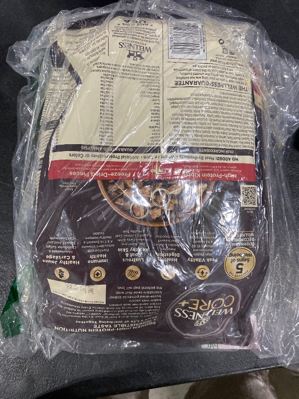 Photo 1 of Wellness CORE+ (Formerly RawRev) Dry Dog Food with Freeze Dried Pieces, Wholesome Grains, High Protein, Natural, Beef & Barley Recipe, (4-Pound Bag)