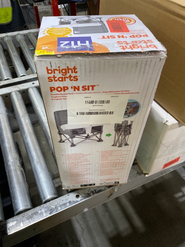 Photo 1 of Bright Starts Pop 'N Sit Portable Booster, Indoor/Outdoor Use, Floor Seat with Feeding Tray, Grey, 6 Mos - 3 Yrs