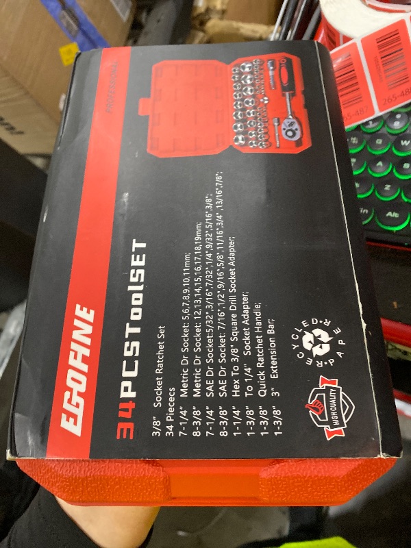 Photo 1 of Egofine 34 Pieces 3/8 inch Drive Socket Ratchet Wrench Set, with Socket Set Metric/SAE and Extension Bar for Auto Repairing and Household, with Storage Case