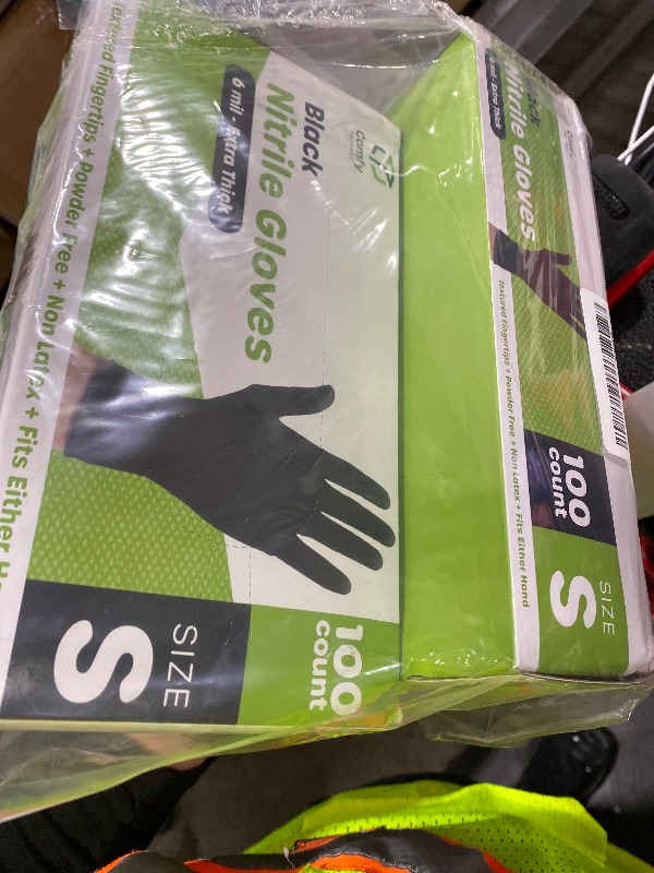Photo 1 of Comfy Package [100 Coun, pack of 2 HEAVY DUTY Black Nitrile Gloves Disposable Latex Free, 6 Mil Extra Strength, Powder Free, Chemical Resistant, Textured Fingertips - Medium