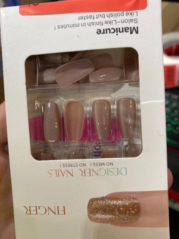 Photo 1 of BTArtbox Press On Nails Almond - Medium Cat Eye French Tip Nails with Glue for Daily Nail Art, Fake Nail Extensions In 15 Sizes - 30 Nail Kit, Liquid Radiance
