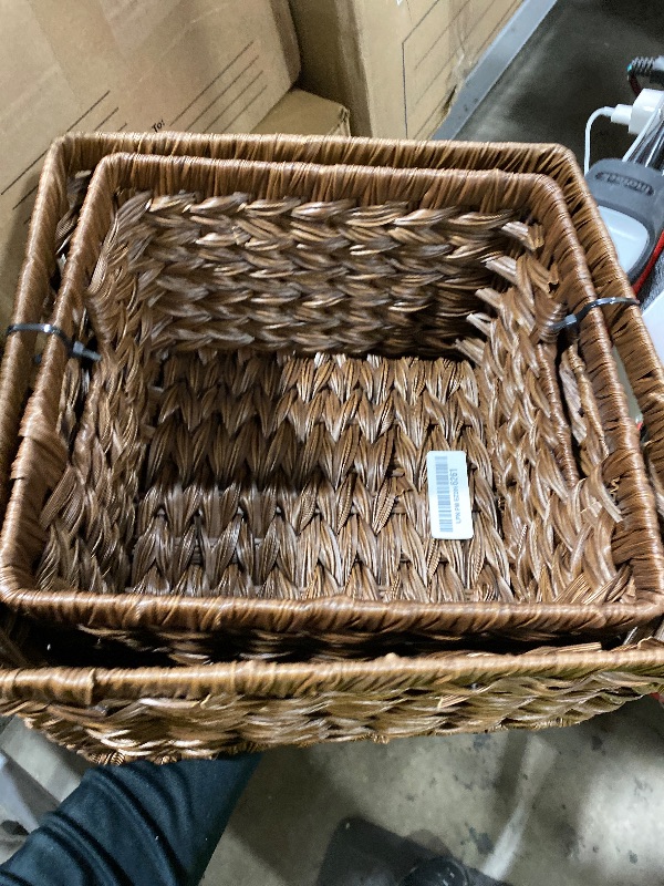Photo 1 of GRANNY SAYS Wicker Baskets for Organizing, Storage Basket for Shelves, Square Shelf Baskets with Handles, Waterproof Woven Basket for Living Room, Baskets for Entryway, Brown