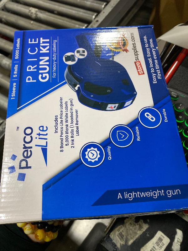 Photo 1 of Perco Lite 1 Line Price Gun with Price-Marking Labels Kit — Includes 5,000 Blank White Labels, 1 Gun Clip, 2 Ink Rollers — 1 Ink Roll & Labels Preloaded — Ideal for Retail Pricing, Inventory, and More