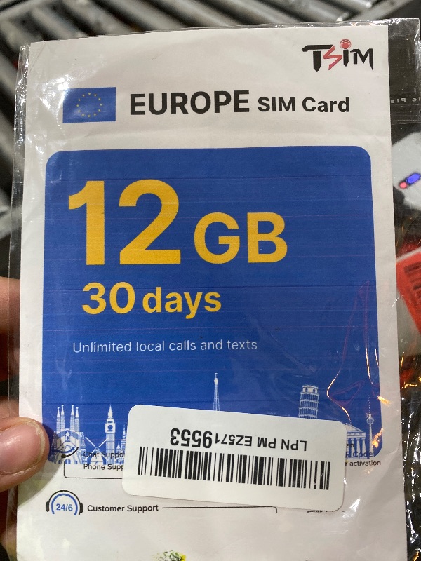 Photo 1 of TSIM Europe SIM Card for Travel 30 Days 12GB | Unlimited Local Calls and Text | Get Number Before Travel | 30+ Countries Austria, France, Germany, Italy, Switzerland, Spain, UK