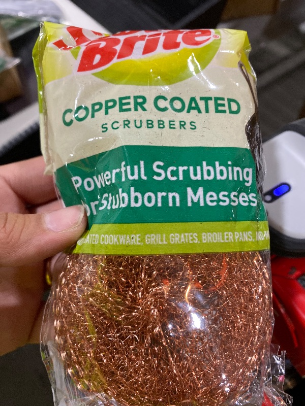 Photo 1 of Scotch-Brite Copper Coated Scrubbers, Scouring Pads for Cleaning Tough Baked-On Messes, Metal Scrubbers for Cleaning Dishes, 3 Scrub Pads