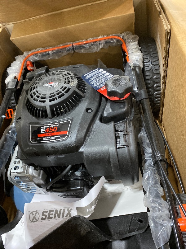 Photo 1 of SENIX LSPG-M4 21-Inch Gas Push Lawn Mower with 125 cc 4-Cycle Briggs & Stratton Engine, Mulching and Side Discharge, 6-Position Dual Lever Height Adjustment