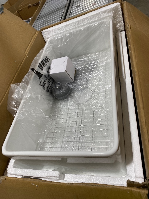 Photo 1 of TUKTUK White Farmhouse Sink 33 inch Fireclay Apron Front Farm House Kitchen Sink Single Bowl Deep Drop In Undermount Reversible Heavy Duty Easy to Clean Porcelain Kitchen Basin Modern Luxury Accessory