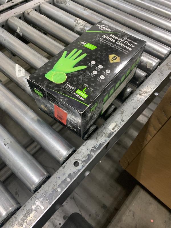 Photo 1 of TitanFlex Heavy Duty Green Industrial Nitrile Gloves, 8-mil, Large, Box of 100, Latex Free, Raised Diamond Texture Grip, Powder Free, Food Safe, Rubber Gloves, Mechanic Gloves