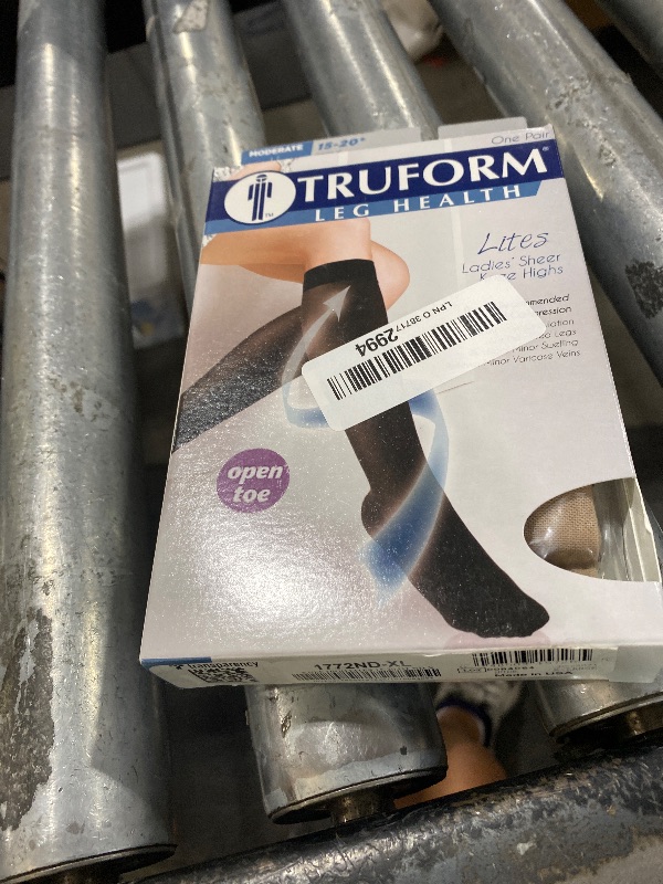 Photo 1 of Truform Sheer Compression Stockings, 15-20 mmHg, Women's Knee High Length, Open Toe, 20 Denier, Nude, X-Large