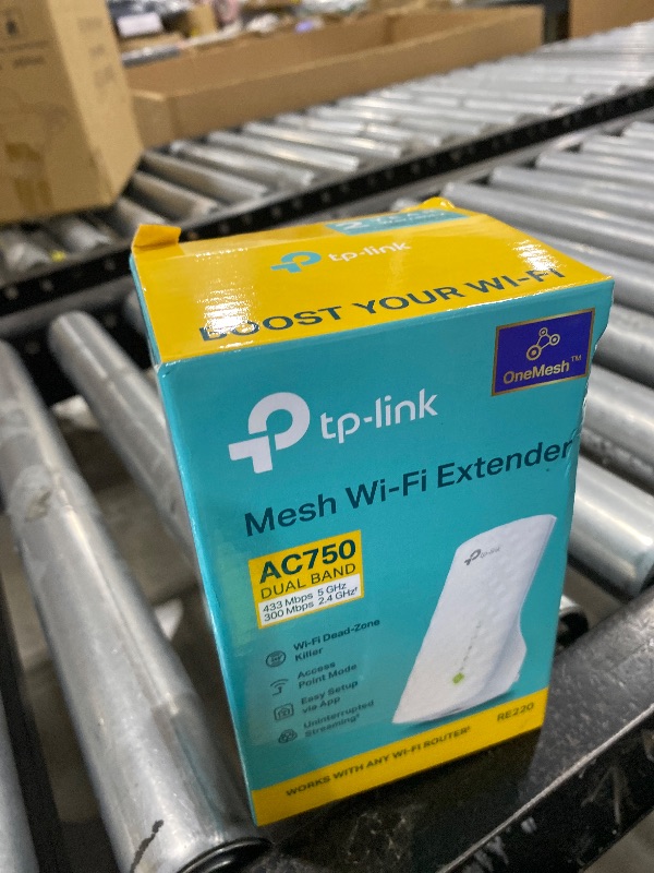 Photo 1 of TP-Link WiFi Extender with Ethernet Port, Dual Band 5GHz/2.4GHz, Up to 44% More Bandwidth Than Single Band, Covers Up to 1200 Sq.ft and 30 Devices, Signal Booster Amplifier Supports OneMesh(RE220)