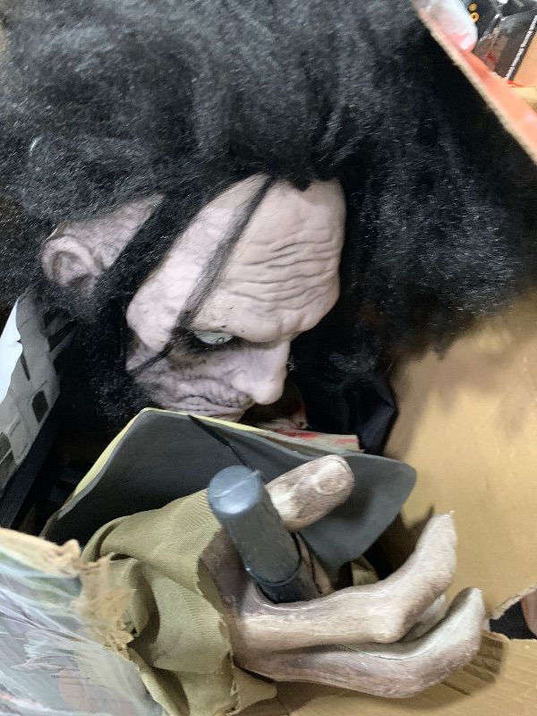 Photo 1 of 5FT Halloween Animatronics Life Size Witch Scary Prop, Motion Activated Outdoor Decoration, with Creepy Light Up Eyes and Moving Arms, for Haunted House Party Lawn Patio Yard Decor