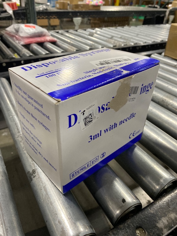 Photo 1 of 100 Pack 3ml 23Ga Plastic Syringe with Measurement for Scientific Labs, Industrial Dispensing Animal and Pet Supplies, Disposable Individually Wrapped (100, 3ml-23Ga)