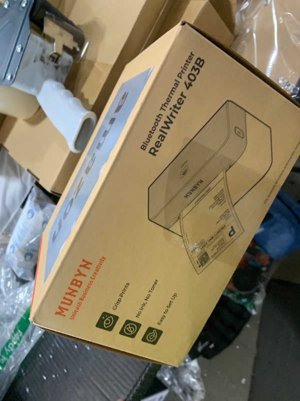 Photo 1 of MUNBYN Bluetooth Thermal Label Printer RW403B, Wireless 4x6 Shipping Label Printer for Small Business, Compatible with Android, iPhone, Windows, Mac, Chromebook, Print Width 1.57"-4.25"