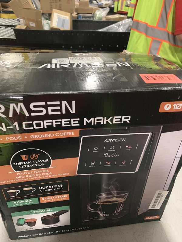Photo 1 of AIRMSEN Grind & Brew Coffee Maker with Grinder - Single Serve Machine Compatible with K-Cup Pods & Ground, 1000W Fast 6-14oz Brewer, Descaling Alert, Touchscreen & 50oz Removable Tank (Large)