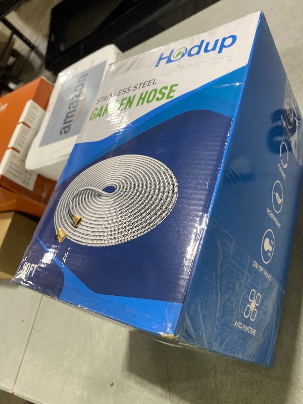Photo 1 of 50FT Stainless Steel Metal Garden Hose - Lightweight, Kink-Free & Tangle-Free, Flexible with Brass Fittings, On/Off Valve, Pet Proof, Puncture Proof for Yard, RV, Car Washing (Silver)