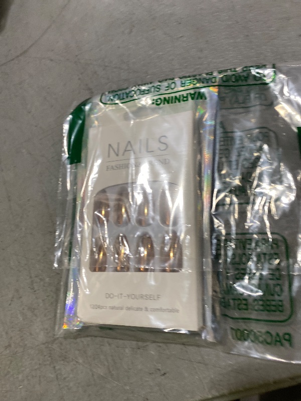 Photo 1 of Qsnidy Chrome Press On Nails Almond, Metallic Bronze Mirrored Glue on Nails Medium Press Ons, Acrylic Natural Fit Stick on Nails in 12 Sizes - 24Pcs Fake Nail Kit for Women Daily & Party Wear