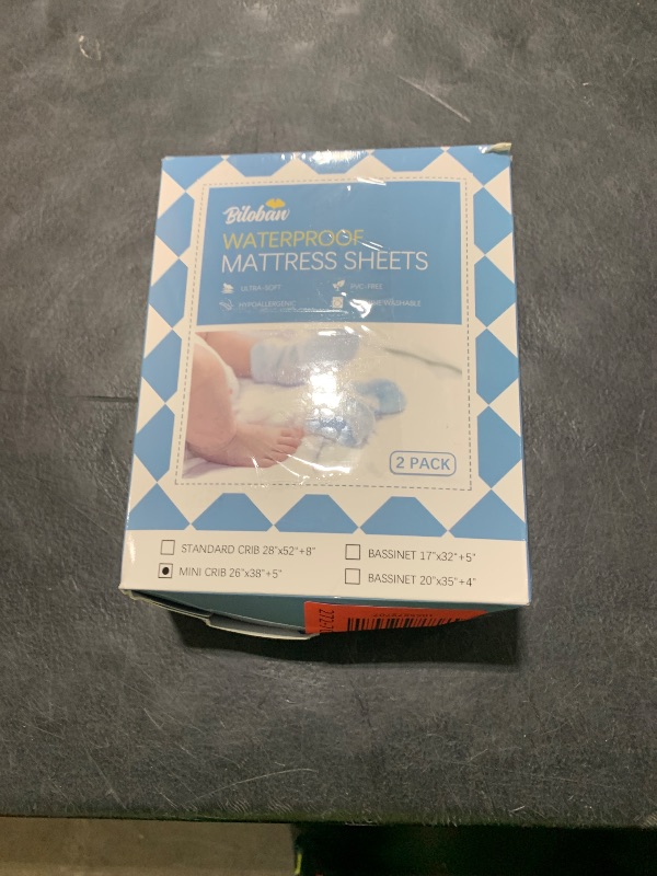 Photo 1 of Biloban Pack and Play Sheets Waterproof 2 Pack Fitted, Compatible with Baby Graco Pack n Play/Playard and Other 38" X 26" Playpen Mattress, Grey & Navy