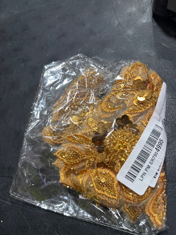 Photo 1 of G-RUI 2pc/Pair Luxury Beaded Sequin Golden Flower Embroidery lace Appliques for Wedding Dresses Rhinestone lace Applique Patches Embroidery lace parches ropa…