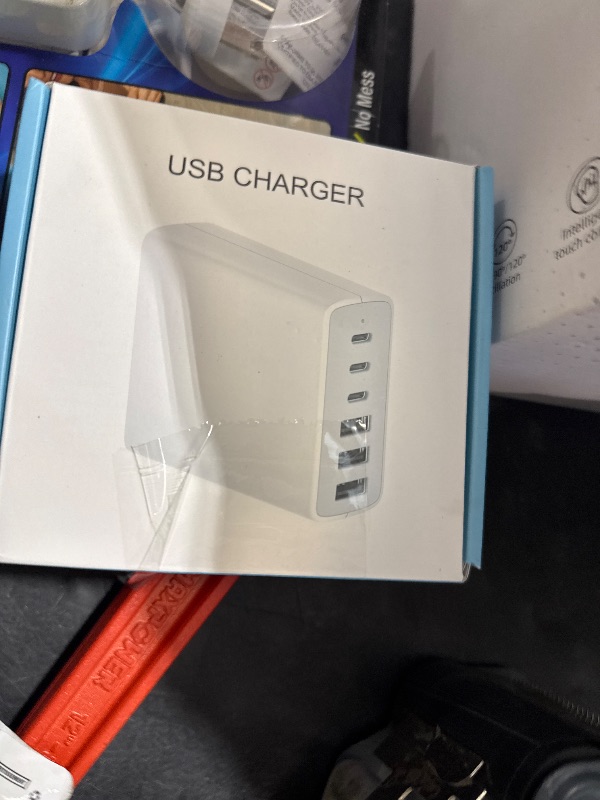 Photo 1 of USB C Fast Charger Block, 100W 6 Ports Charging Station Hub for iPhone 16 15 14 13 Pro Max, iPad Pro Air Mini, Galaxy, for Air-pods 4, Pro 2, 25W PPS Type C Wall Charger with LED, 5ft Cord