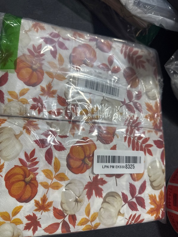 Photo 1 of 100 Pack Fall Thanksgiving Paper Napkins - Disposable Pumpkin and Autumn Maple Leaves Pattern Serviettes Tableware Luncheon Cocktail Napkin Party Supplies for Holiday Dinner Decorations