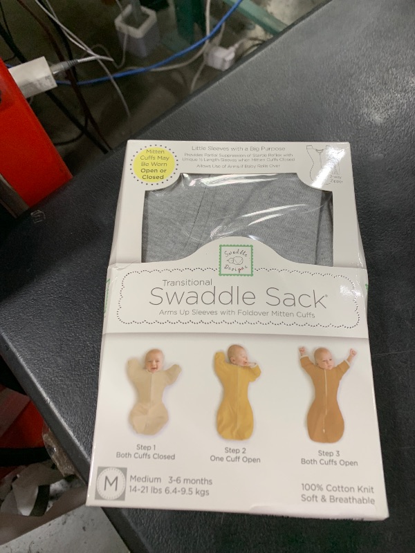Photo 1 of SwaddleDesigns Transitional Swaddle Sack, Arms Up Half-Length Sleeves & Mitten Cuffs, Swaddle for Newborn Transition to Baby Sleep Sack Wearable Blanket, Medium, 3-6 Month, 14-21 lb, Heathered Gray