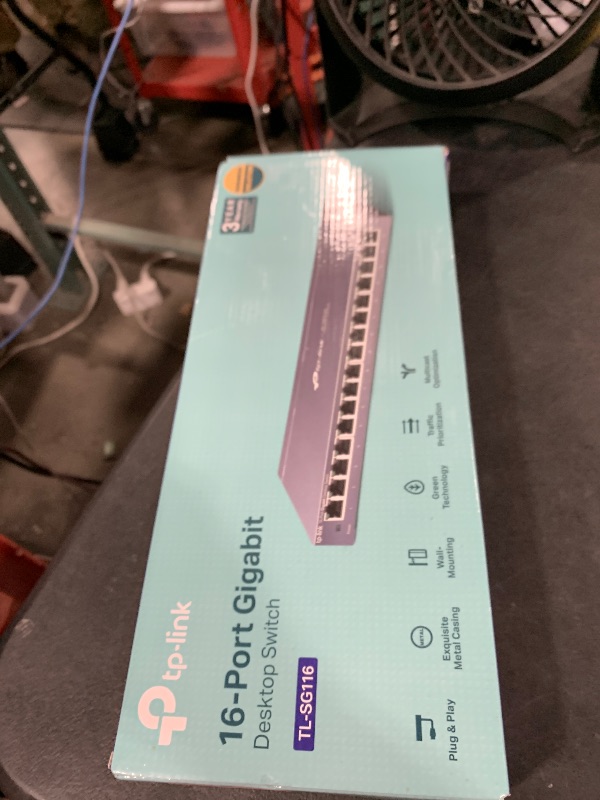 Photo 1 of TP-Link 16 Port Gigabit Ethernet Network Switch, Desktop/ Wall-Mount, Fanless, Sturdy Metal w/ Shielded Ports, Traffic Optimization, Unmanaged (TL-SG116)