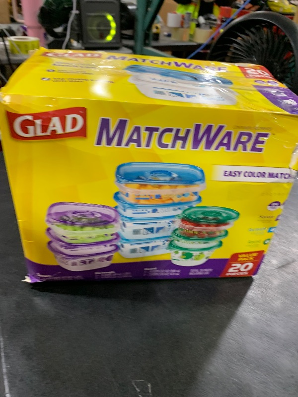 Photo 1 of Glad GladWare Matchware Food Storage Containers, Value Pack - BPA Free Containers and Lids in a Variety of Sizes to Hold and Store Food Lock Tight Seal, 20 Count