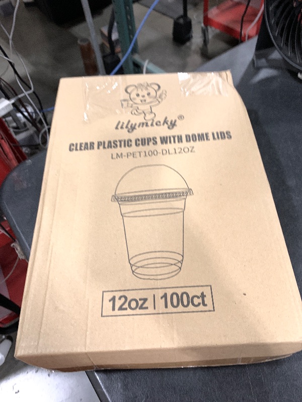 Photo 1 of Lilymicky [100 Sets 12 oz Clear Plastic Cups With Dome Lids, Disposable Plastic Drinking Cups, 12 oz Parfait Cups for Ice Coffee, Smoothie, Bubble Boba