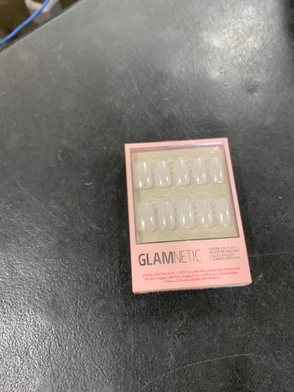Photo 1 of Glamnetic Press On Nails - Bailey | Medium Square Fake Nails, Sheer White Glazed, Salon Quality | 15 Sizes - 30 Nail Kit Wtih Glue