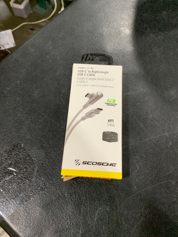 Photo 1 of Scosche CCBRA6WT-SP Strikeline RA Premium USB-C to Right-Angle USB-C Charge & Sync Braided Cable 6-ft. White/Silver