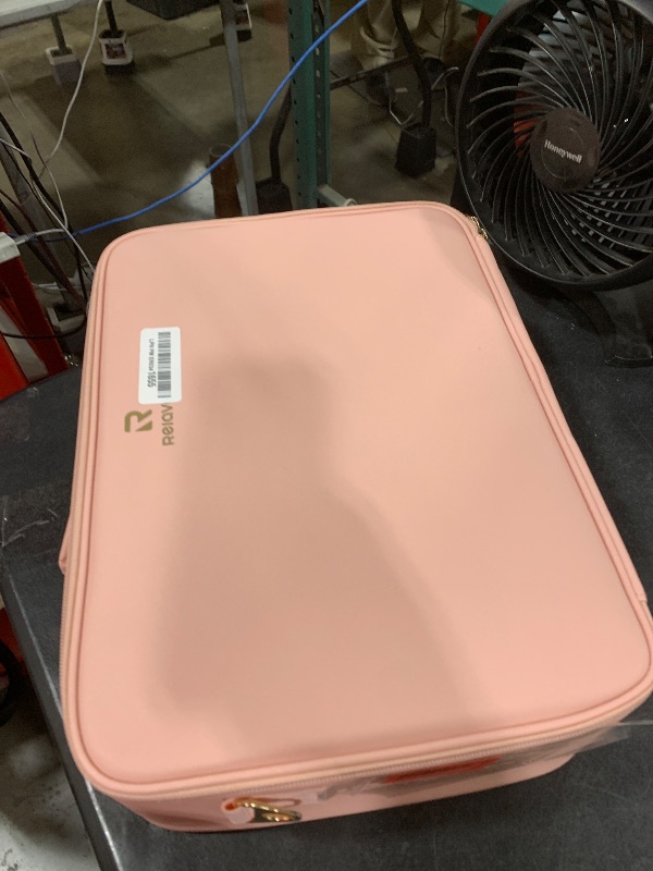 Photo 1 of Relavel Makeup Bag with LED Mirror, 16.2 inches Large Makeup Case Travel Portable Cosmetic Organizer Vanity Case for Women, Rechargeable Lighted Mirror Professional Makeup Artists Storage Box (Pink)