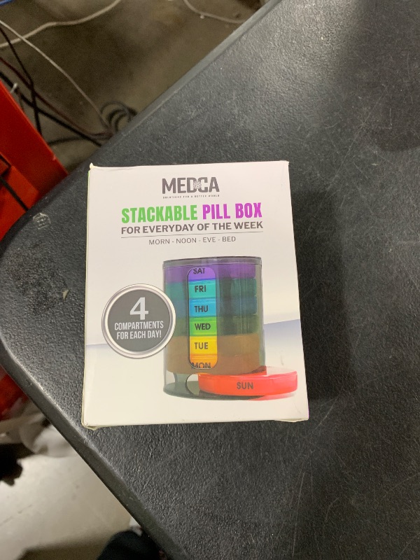 Photo 1 of MEDca Weekly Pill Organizer, 1 Dispenser, 7 Stackable Multi-Color Compartments Four Times-a-Day - Morning, Noon, Evening, and Bedtime, Black
