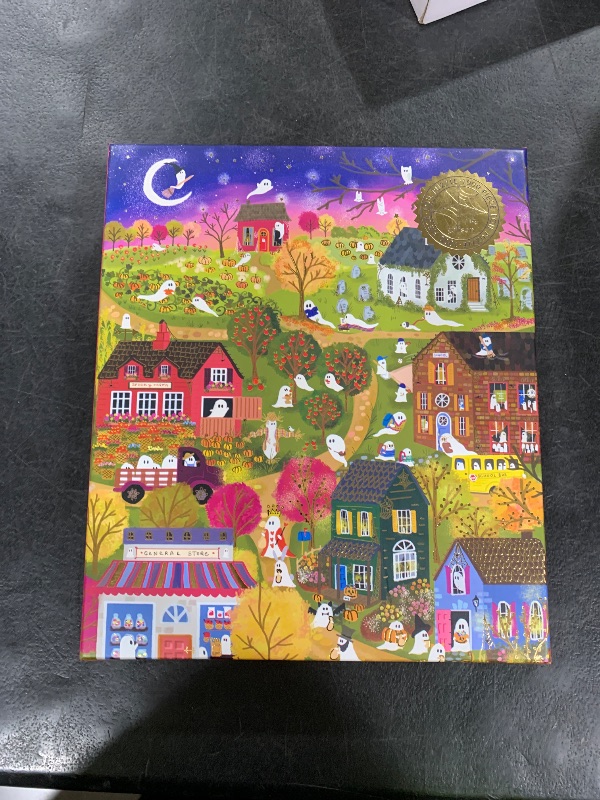 Photo 1 of Galison Spooky Village – 1000 Piece Foil Joy Laforme Jigsaw Puzzle Featuring Spooky Artwork of Ghostly Village During Halloween