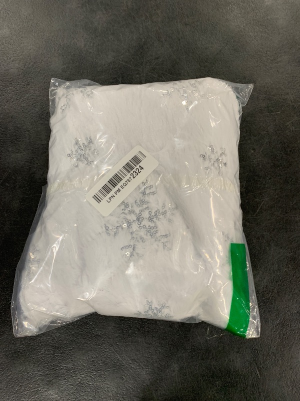 Photo 1 of COOLWUFAN 36 Inches Christmas Tree Skirt for Xmas Tree Holiday Party Decorations White Plush Silver Sequin Snowflake (Silver)