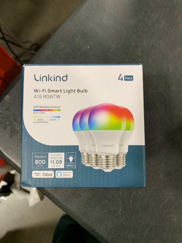 Photo 1 of Linkind Smart Light Bulbs, Smart Bulb That Work with Alexa & Google Home, LED Light Bulbs Color Changing, 104 Preset Scene, Music Sync, A19 E26 2.4GHz RGBTW WiFi Bluetooth Light Bulb 60W, 800LM, 4Pack