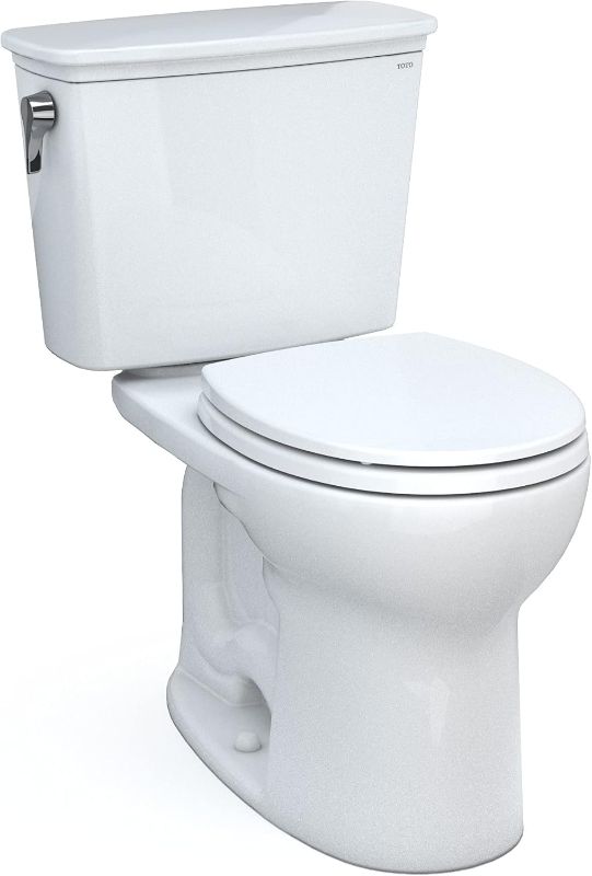 Photo 1 of TOTO Drake Transitional Two-Piece Round 1.28 GPF Universal Height TORNADO FLUSH Toilet with CEFIONTECT, Cotton White - CST785CEFG#01
