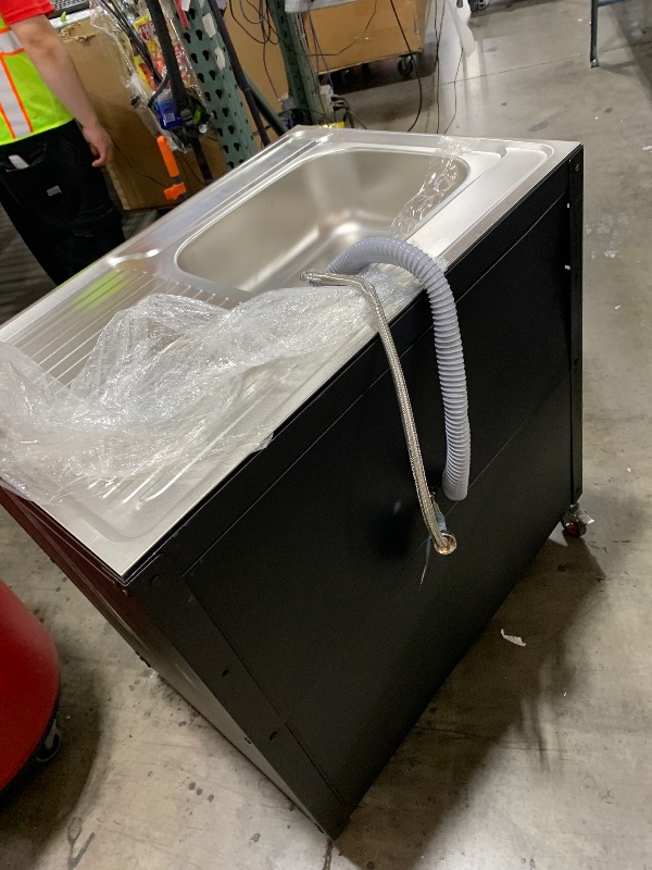 Photo 1 of FEASTO Freestanding Grill Cart with Sink and Cabinet, Movable Outdoor Cart Table with 304 Stainless Steel Sink, Outdoor Grill Cart,Outdoor Grill Station with Wheels, L35.4” x W24”