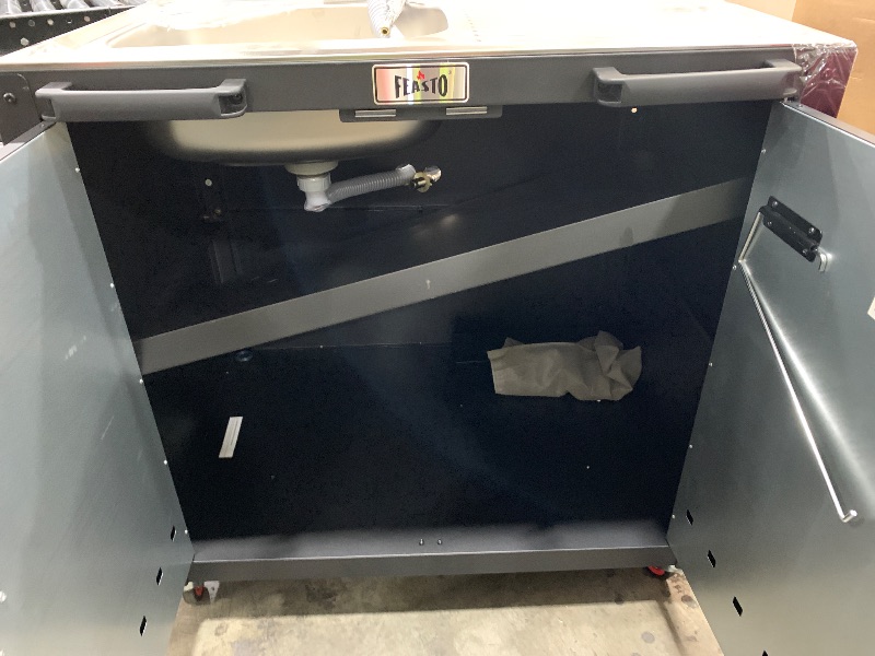 Photo 1 of FEASTO Freestanding Grill Cart with Sink and Cabinet, Movable Outdoor Cart Table with 304 Stainless Steel Sink, Outdoor Grill Cart,Outdoor Grill Station with Wheels, L35.4” x W24”