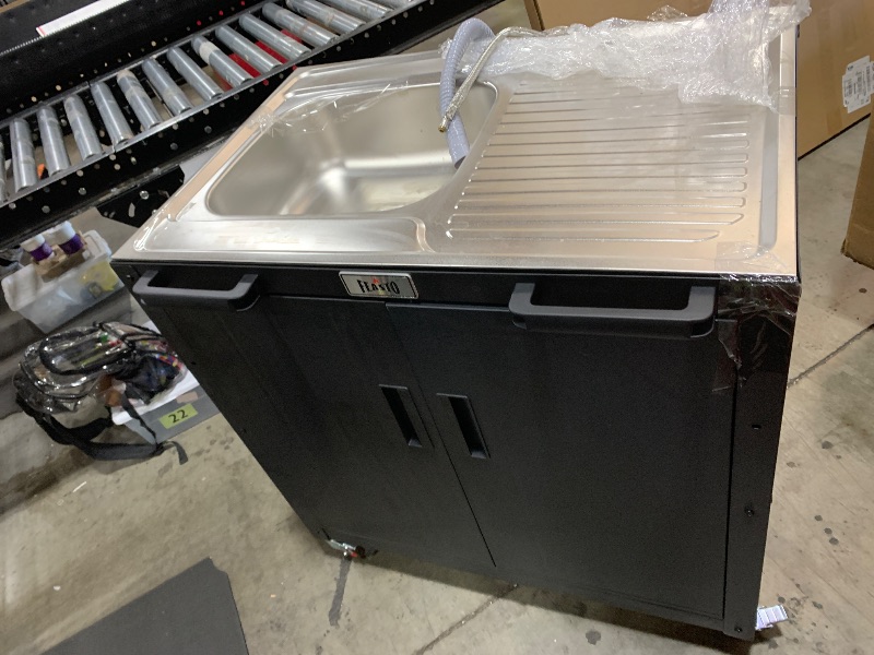 Photo 1 of FEASTO Freestanding Grill Cart with Sink and Cabinet, Movable Outdoor Cart Table with 304 Stainless Steel Sink, Outdoor Grill Cart,Outdoor Grill Station with Wheels, L35.4” x W24”