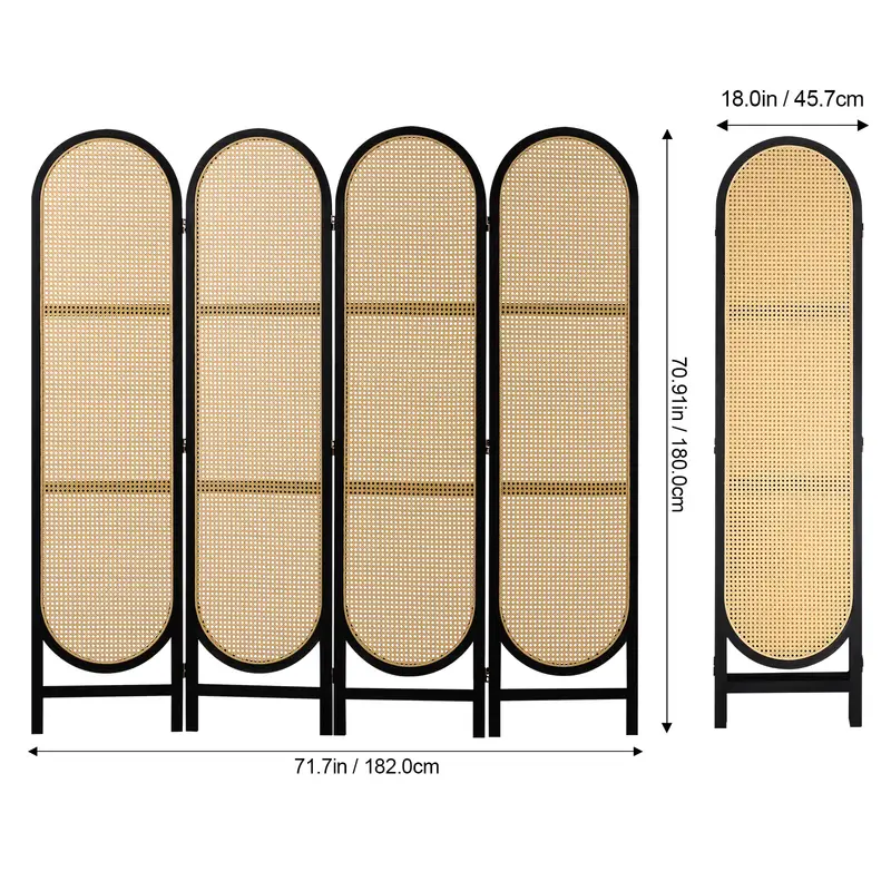 Photo 1 of VEVOR 4 Panel/ 6 Panel Room Divider, Hand-Woven Rattan Folding Privacy Screens with Hinges, Portable Partition Room Dividers, Wooden Freestanding Wall Divider for Room Separation, Living Room, Bedroom, Brown
