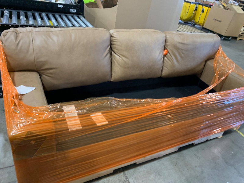 Photo 1 of Signature Design by Ashley Lombardia Contemporary Leather Match Sofa, Light Brown MISSING SEAT CUSHIONS
