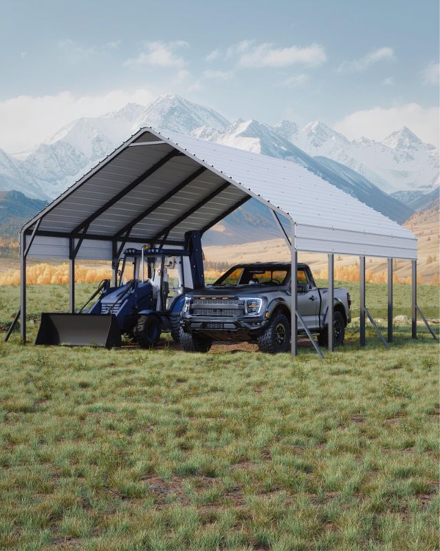 Photo 1 of Garveelife 20'x20'x13' Metal Carport for 2 Cars, Heavy Duty Steel Frame for All Weather, Permanent Shelter for Boats, Full-Sized Pickup Trucks, and Tractors, N.W. 800 Lbs