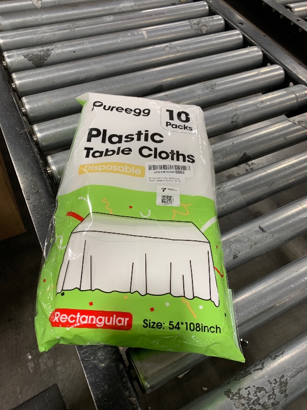 Photo 1 of Pureegg Plastic Table Cloth Disposable 10 Pack, 54 x 108 Inch Table Cloths, Party, Picnic, Wedding, Decorative Tablecloths, Rectangle, White Plastic Cover, Leakproof & Sturdy, White