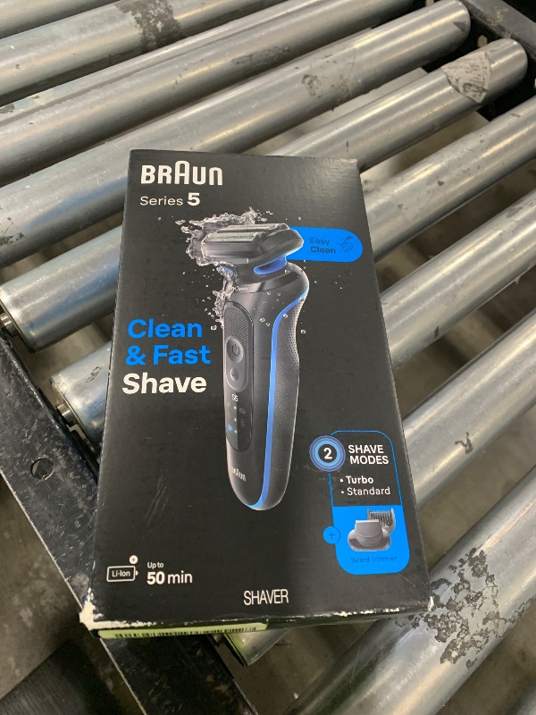 Photo 1 of Braun Electric Shaver for Men, Series 5 5120s, Wet & Dry Shave, Turbo Shaving Mode, Foil Shaver, Engineered in Germany, with Beard Trimmer & Attachments, Blue