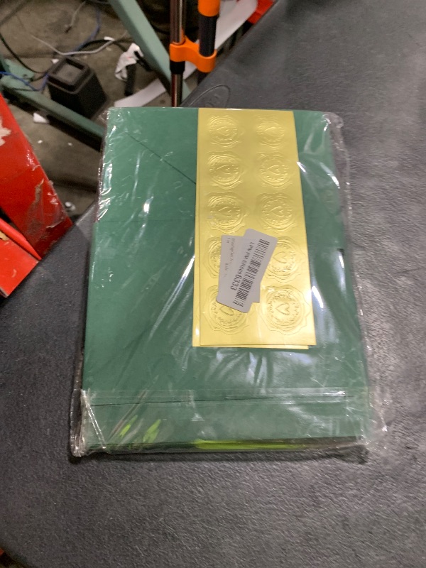 Photo 1 of 50 Pack Dark Green A7 Envelopes with Cards 5x7 Thick Folded Cardstock and Gold Stickers for Greeting Cards, Wedding, Birthday, Invitations, Baby Showers (Dark Green, 5x7)