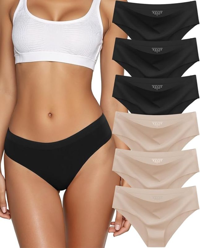 Photo 1 of Seamless Underwear for Women No Show Hipster Bikini Panties Low Rise Cheeky Breathable Soft Invisible Briefs 6 Pack XL